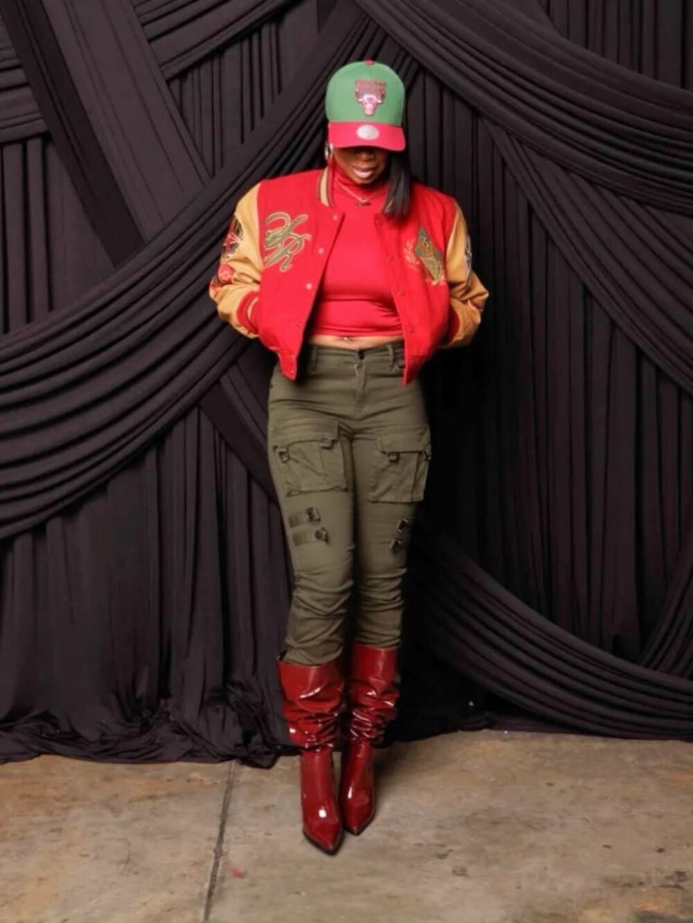Red Varsity Jacket & Cargo Pants Set Size M | Streetwear 2 Piece Outfit